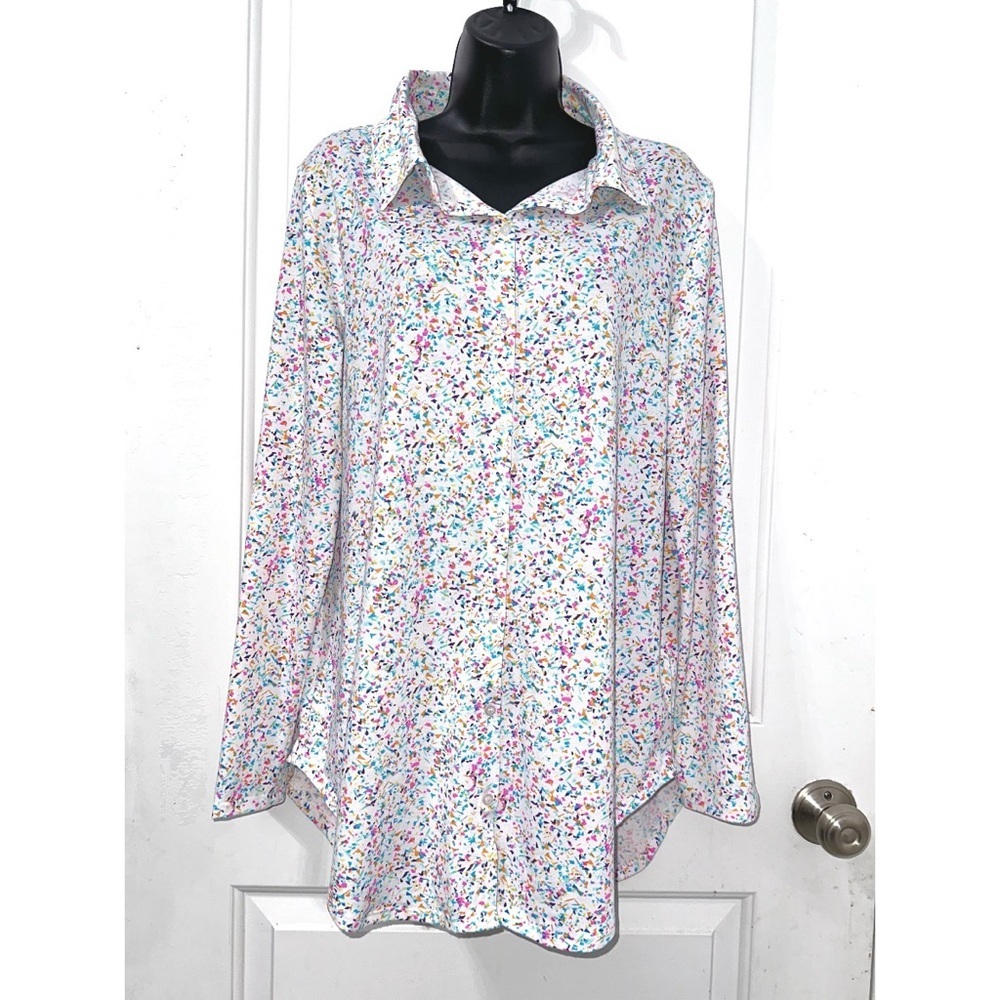 Lularoe Rainbow Confetti White Valentina Button Up Down Blouse